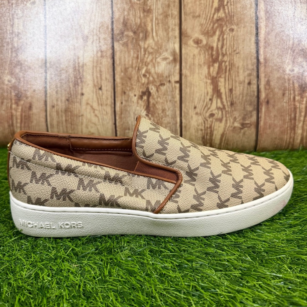 Michael Kors Keaton Slip On Sneakers Womens Size 8 Brown Logo‎ Monogram Casual